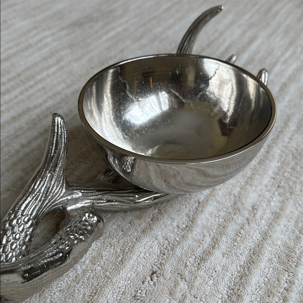 Antler Base Pedestal 2 Bowl Silver Dish Decor - Picture 9 of 17
